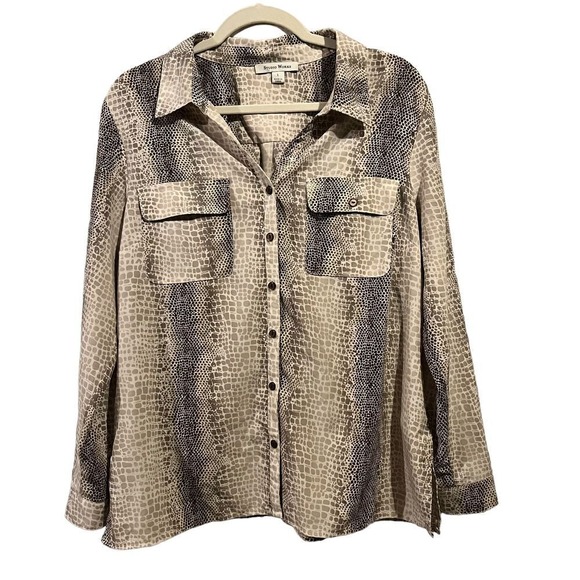 Studio Works Shirt Women's‎ Size L Large Snakeskin Print Gray Brown White Button - Picture 1 of 11